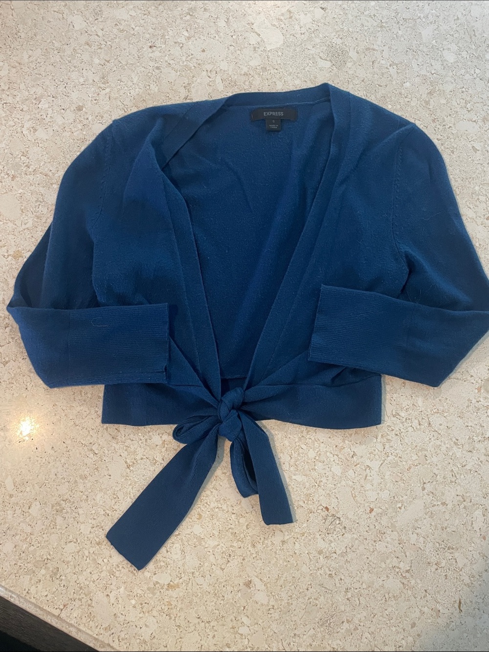 Express Deep Blue Tie-Front Cropped Cardigan
